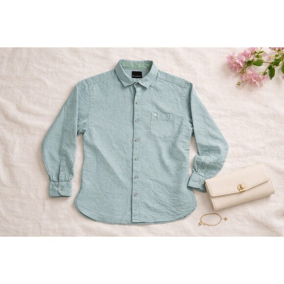 Tommy Bahama Tops - Tommy Bahama Linen Blend Mint Green Button Down Shirt Coastal Beach Size L